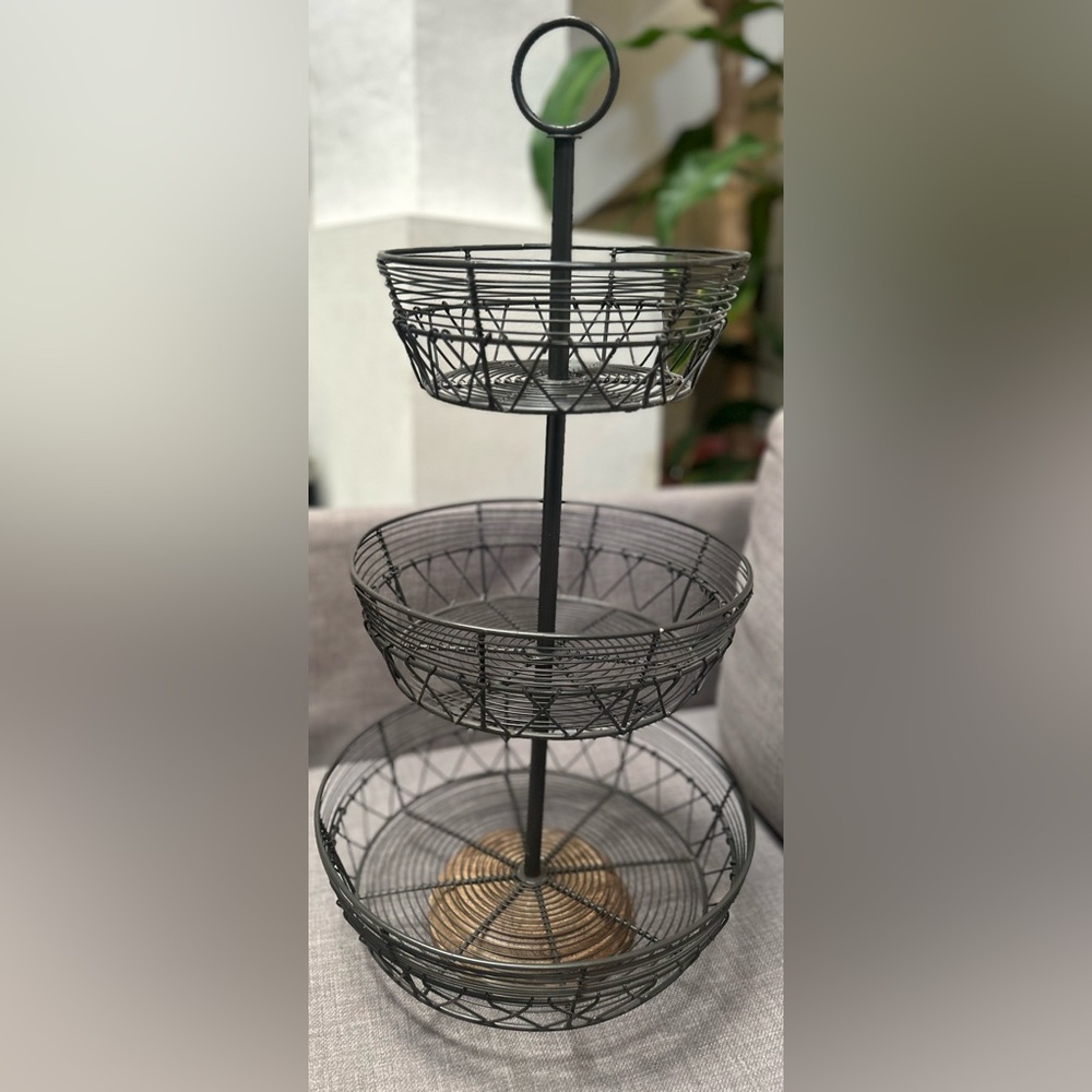 3-Tier Basket Stand Stylish Functional Home Organizer Farmhouse Rustic #1215245